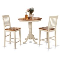 East West Furniture Javn3-Whi-W 3 Piece Counter Height Dining Set For Small Spaces Contains A Round Dining Room Table With Pedestal And 2 Wooden Seat Chairs, 36X36 Inch, Buttermilk & Cherry