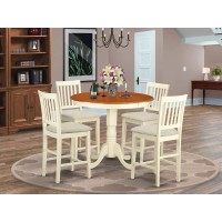 East West Furniture Javn5-Whi-C 5 Piece Counter Height Dining Table Set Includes A Round Wooden Table With Pedestal And 4 Linen Fabric Kitchen Dining Chairs, 36X36 Inch, Buttermilk & Cherry