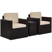 Palm Harbor 3Pc Outdoor Wicker Chair Set Sand/Brown - Side Table & 2 Chairs