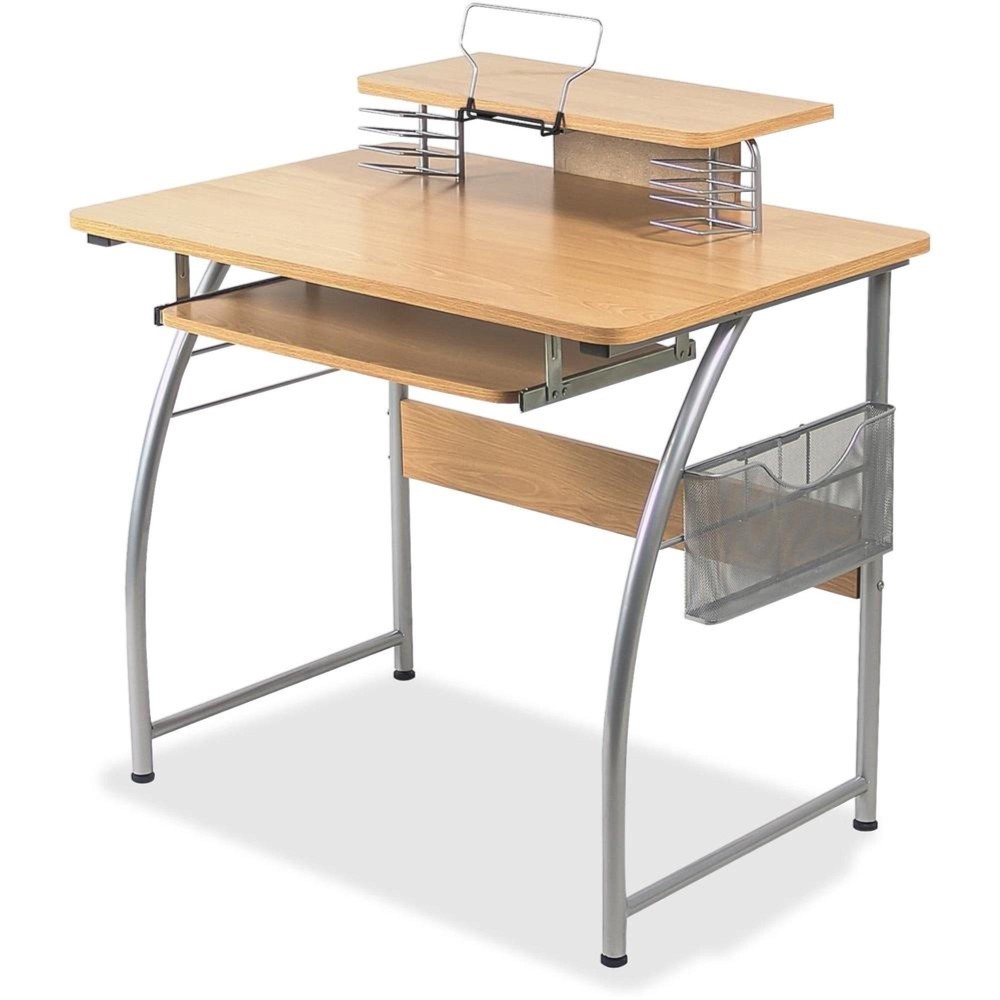 Lorell Upper Shelf Laminate Computer Desk - Laminated Rectangle Top - 23.60 Table Top Width X 35.40 Table Top Depth - 35.20 Height - Assembly Required - Maple - Metal