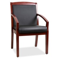 Lorell Sloping Arms Wood Guest Chair - Black Bonded Leather Seat - Black Bonded Leather Back - Cherry Wood Frame - Four-Legged Base - 1 Each