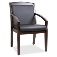 Lorell Sloping Arms Wood Guest Chair - Black Bonded Leather Seat - Black Bonded Leather Back - Espresso Wood Frame - Four-Legged Base - 1 Each