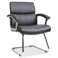 Lorell Sled Base Leather Guest Chair - Black Bonded Leather Seat - Black Back - Sled Base - Black - Leather - 1 Each