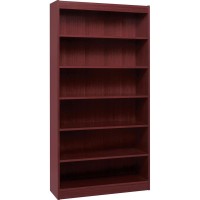 Lorell Panel End Hardwood Veneer Bookcase - 36 X 12 X 72 - 6 X Shelf(Ves) - 660 Lb Load Capacity - Mahogany - Laminate - Wood - Assembly Required