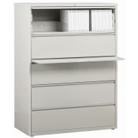 Lorell Lateral File - 5-Drawer - 42 X 18.6 X 67.7 - 5 X Drawer(S) For File - Legal, Letter, A4 - Lateral - Rust Proof, Leveling Glide, Interlocking, Ball-Bearing Suspension, Label Holder - Light Gr