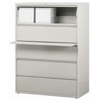 Lorell Lateral File - 5-Drawer - 42 X 18.6 X 67.7 - 5 X Drawer(S) For File - Legal, Letter, A4 - Lateral - Rust Proof, Leveling Glide, Interlocking, Ball-Bearing Suspension, Label Holder - Light Gr