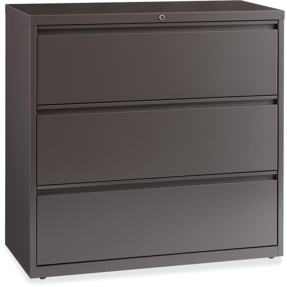 Lorell Medium Tone Lateral File - 3-Drawer - 42 X 18.6 X 40.3 - 3 X Drawer(S) For File - A4, Legal, Letter - Lateral - Magnetic Label Holder, Locking Drawer, Pull-Out Drawer, Ball Bearing Slide, Re