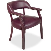 Lorell Traditional Captain Side Chair - Burgundy Vinyl Seat - Hardwood Frame - Four-Legged Base - Oxblood - Vinyl, Wood - 1 Each