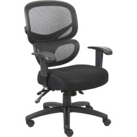 Lorell Mesh-Back Fabric Executive Chairs - Black Fabric Seat - Black Mesh Back - 5-Star Base - Black, Silver - Fabric - 1 Each