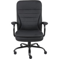 Lorell Executive Chair - Black Leather Seat - 5-Star Base - Black - 1 Each