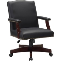 Lorell Traditional Executive Bonded Leather Chair - Black Bonded Leather Seat - Black Bonded Leather Back - 5-Star Base - 1 Each
