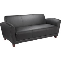 Lorell Reception Collection Black Leather Sofa - 75 X 34.5 X 31.3 - Leather Black Seat - 1 Each