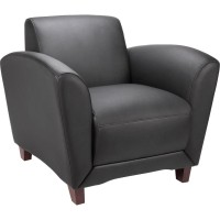 Lorell Reception Seating Club Chair - Black Leather Seat - Four-Legged Base - Black - 1 Each