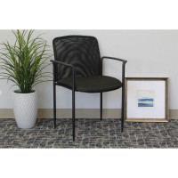 Lorell Reception Side Guest Chair - Black Seat - Mesh Back - Steel Frame - Four-Legged Base - 1 Each