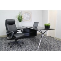 Lorell High Back Executive Chair - Black Leather Seat - 5-Star Base - 1 Each