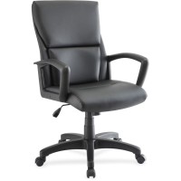 Lorell Euro Design Leather Executive Mid-Back Chair - Black Bonded Leather Seat - Black Bonded Leather Back - 5-Star Base - Black - 1 Each