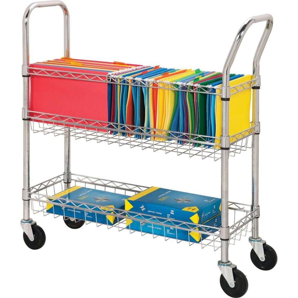Lorell Wire Mail Cart - 99.21 Lb Capacity - 4 Casters - 4 Caster Size - Steel - X 34.3 Width X 12.5 Depth X 40 Height - Chrome - 1 Each
