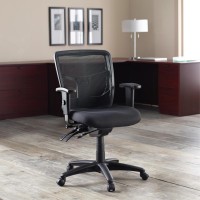 Lorell Managerial Swivel Mesh Mid-Back Chair - Black Fabric Seat - Black Back - Black Frame - 5-Star Base - Black - 1 Each