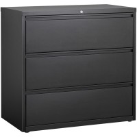 Lorell 3-Drawer Black Lateral Files - 42 X 18.6 X 40.3 - 3 X Drawer(S) For File - Letter, Legal, A4 - Lateral - Locking Drawer, Magnetic Label Holder, Ball-Bearing Suspension, Leveling Glide - Blac