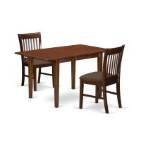 East West Furniture Nofk3-Mah-C 3 Piece Set Contains A Rectangle Dining Room Table With Butterfly Leaf And 2 Linen Fabric Upholstered Chairs, 32X54 Inch