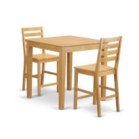 East West Furniture Pbcf3-Oak-W Pub 3 Piece Counter Height Set Contains A Square Wooden Table And 2 Kitchen Dining Chairs, 36X36 Inch, Oak