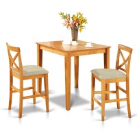 East West Furniture Pubs3-Oak-C 3 Piece Kitchen Counter Set For Small Spaces Contains A Square Table And 2 Linen Fabric Dining Room Chairs, 36X36 Inch