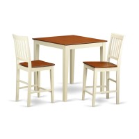 East West Furniture Vern3-Whi-W Vernon 3 Piece Counter Height Pub Set For Small Spaces Contains A Square Dinette Table And 2 Dining Room Chairs, 36X36 Inch