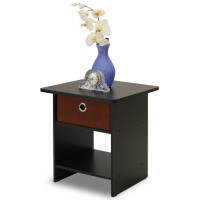 Furinno 10004Ex/Br End Table/ Night Stand Storage Shelf With Bin Drawer, Espresso/Brown