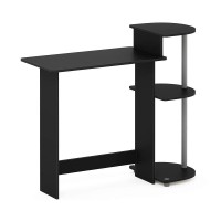 Furinno Compact Computer Desk With Shelves, Round Side, Black/Grey