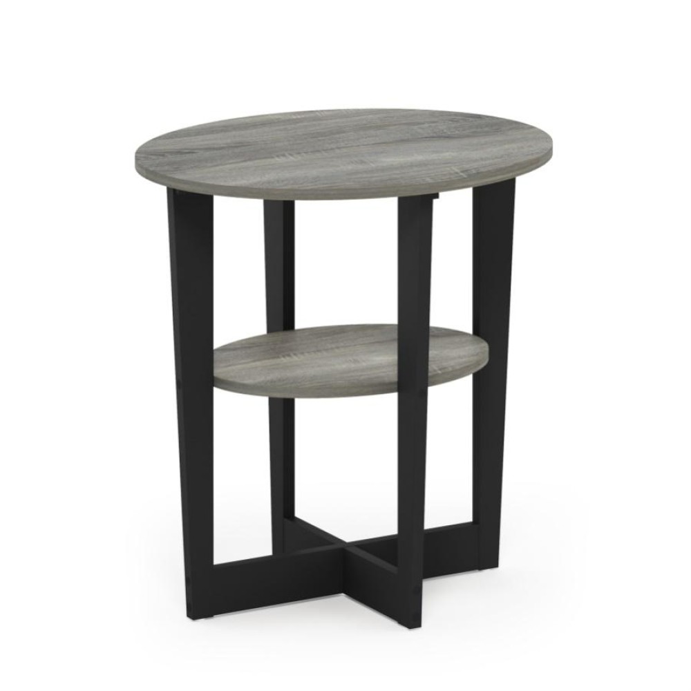 Furinno Jaya Oval End Table, French Oak Grey/Black