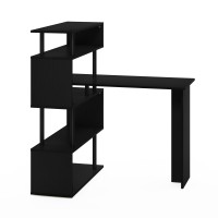 Furinno Moore L-Shape Computer Desk With 5-Tier Shelves, Americano/Black