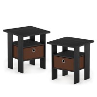 Furinno Andrey End Table Nightstand With Bin Drawer, Americano/Medium Brown, Set Of 2