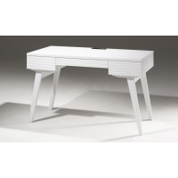 48 Mid - Century Modern Writing Desk With A Micro Textured Matte White Finish Mdf; Solid Brazilian Cherry Wood Legs