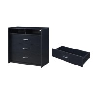 Hodedah 3-Drawer Dresser With 1-Open Shelf 2 Compartments In Black