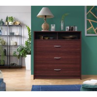 Hodedah 3-Drawer Dresser With 1-Open Shelf 2 Compartments In Mahogany