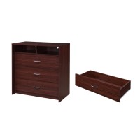 Hodedah 3-Drawer Dresser With 1-Open Shelf 2 Compartments In Mahogany