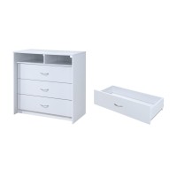 Hodedah 3-Drawer Dresser With 1-Open Shelf 2 Compartments In White