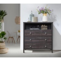 Hodedah 3-Drawer Dresser With 1-Open Shelf In Walnut
