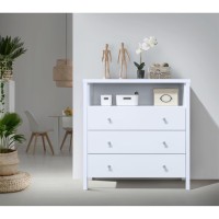 Hodedah 3-Drawer Dresser With 1-Open Shelf In White