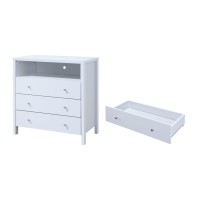 Hodedah 3-Drawer Dresser With 1-Open Shelf In White