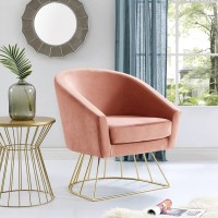 Leo Velvet Modern Contemporary Barrel Accent Chair With Metal Base, Blush/Gold