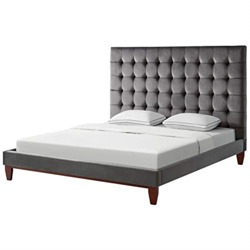 Blake Velvet Button Tufted Platform Bed King Size, Grey