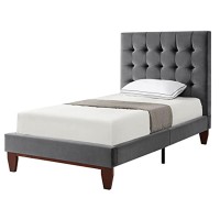 Blake Velvet Platform Bed Twin Size, Grey