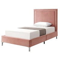 Tristan Velvet Platform Bed Twin Size, Blush