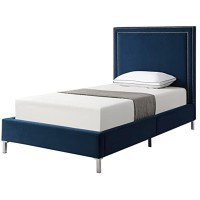 Tristan Velvet Platform Bed Twin Size, Navy