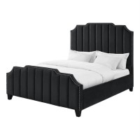 Raylon Velvet Platform Bed King Size, Black