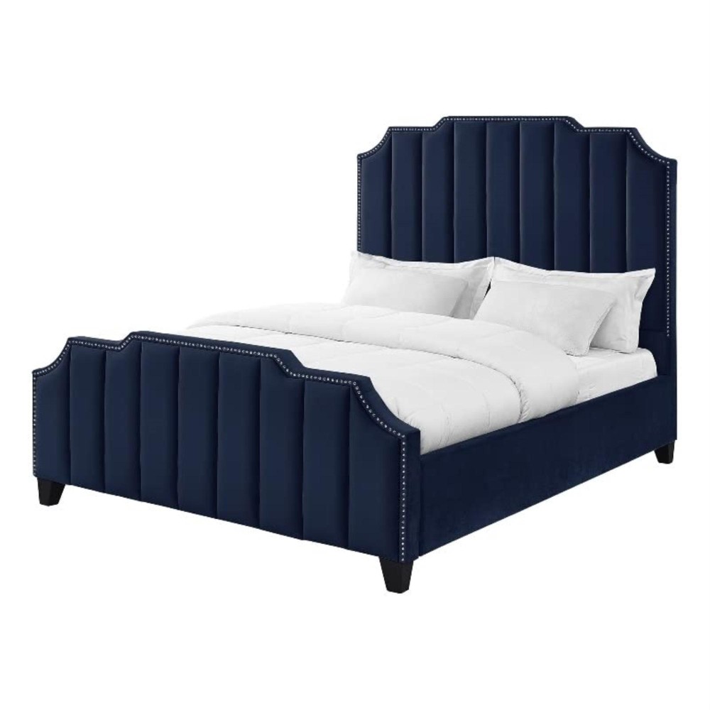 Raylon Velvet Platform Bed King Size, Navy