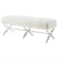 Brayden Faux Fur Acrylic X-Leg Bench , Cream White