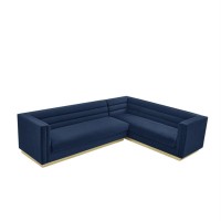 Aylah Velvet Right Facing Corner Sectional Sofa, Navy