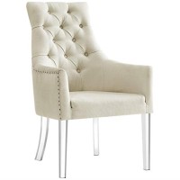 Colton Linen Acrylic Leg Dining Chair Set Of 2, Cream White